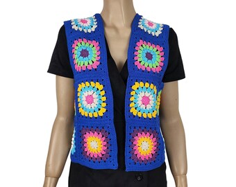 Crochet Afghan Granny Square Vest, Afghan Cardigan, Women Jacket, Afghan Vest, Crochet Cardigan, gift for her US 4 to 6