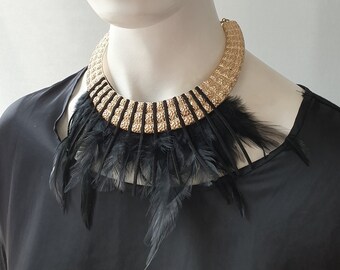 CLEARANCE SALE, Feather Necklace, Black Statement Necklace, Gift For Her, Gothic Necklace, Bib Necklace