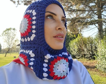 Colorful Knit Balaclava, Crochet winter Balaclava, Knitted Ski Mask, Granny Square Balaclava, Unisex Balaclava, Christmas Balaclava Gift