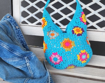 Crochet Afghan Crossbody Bag, Tote Bag, Afghan Bag, Granny Square Bag, Shoulder Bag, Boho Bag, Hippie Bag, Gift for Her
