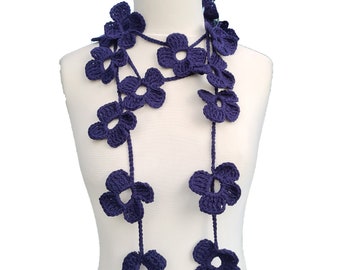 Crochet Lariat Flower Scarf, Crochet Flower Necklace, Choose Your Color, gift for her,