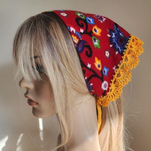red hair kerchief, flannel bandana, cottagecore headscarf, triangle headscarf, romantic bandana, head scarf for women, gift for her