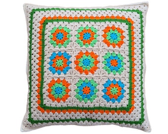 crochet cushion cover, granny square rainbow cushion cover, multicolored cushion cover, rainbow cushion cover