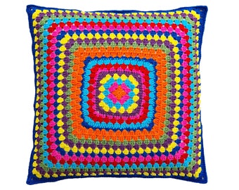 crochet pillow cover, granny square rainbow cushion cover, multicolored cushion cover, rainbow cushion cover