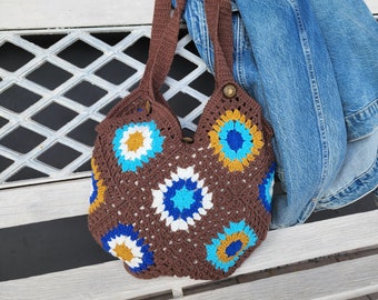 Crochet Afghan Bag, Granny Square Crochet Bag, Afghan Tote Bag, Square Crochet Bag, Boho Bag, Vintage Style, Gift for Her