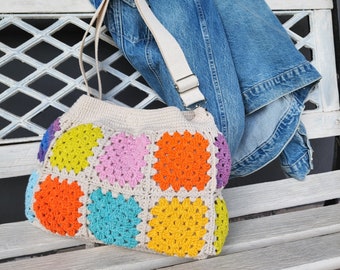 Granny Square Crochet Bag, Crochet Bag, Shoulder Bag, Summer Tote Bag, Woman Bag, Gift for Her