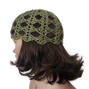 crochet green mesh hat, all color skull cap, netted mesh cap, handmade hat, mesh beanie with sequins, vintage netted hat, crochet mesh