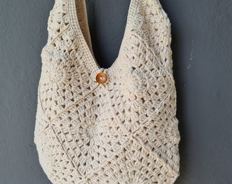 Cream Crochet Bag, Crochet Hobo Bag
