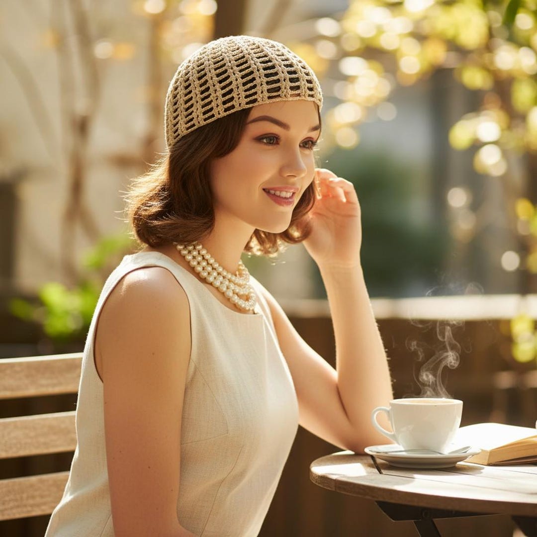 Gold Crochet Mesh Cap: Beige Skull Cap, Vintage Netted Hat Beanie - Etsy