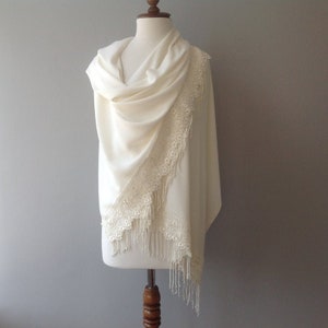 Wedding Shawl, Pashmina Shawl, Thick Ivory Shawl, Bridal Shawl, bridal cover up, Thick Wedding Pashmina, Bridesmaid Gift, Bridal Cape