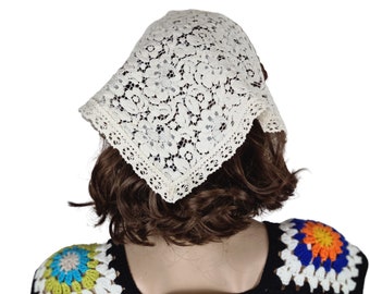 Lace Bandana, Lace Hair Kerchief, Cream Bandana, triangle head scarf, lace headband, gift for her