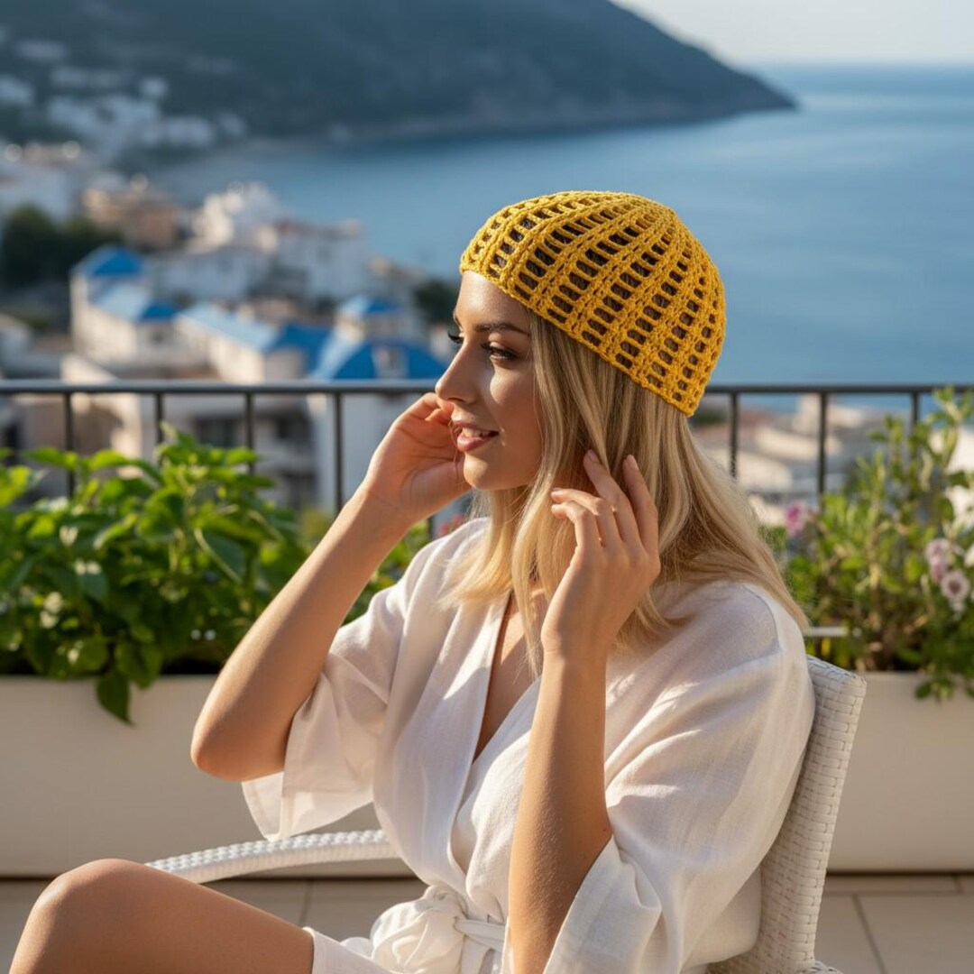 Crochet Mesh Cap, Crochet Skull Cap, Crochet Netted Hat, Vintage Netted ...
