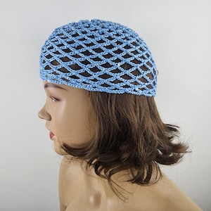 crochet blue mesh hat, all color skull cap, netted mesh cap, handmade hat, mesh beanie with sequins, vintage netted hat, crochet mesh
