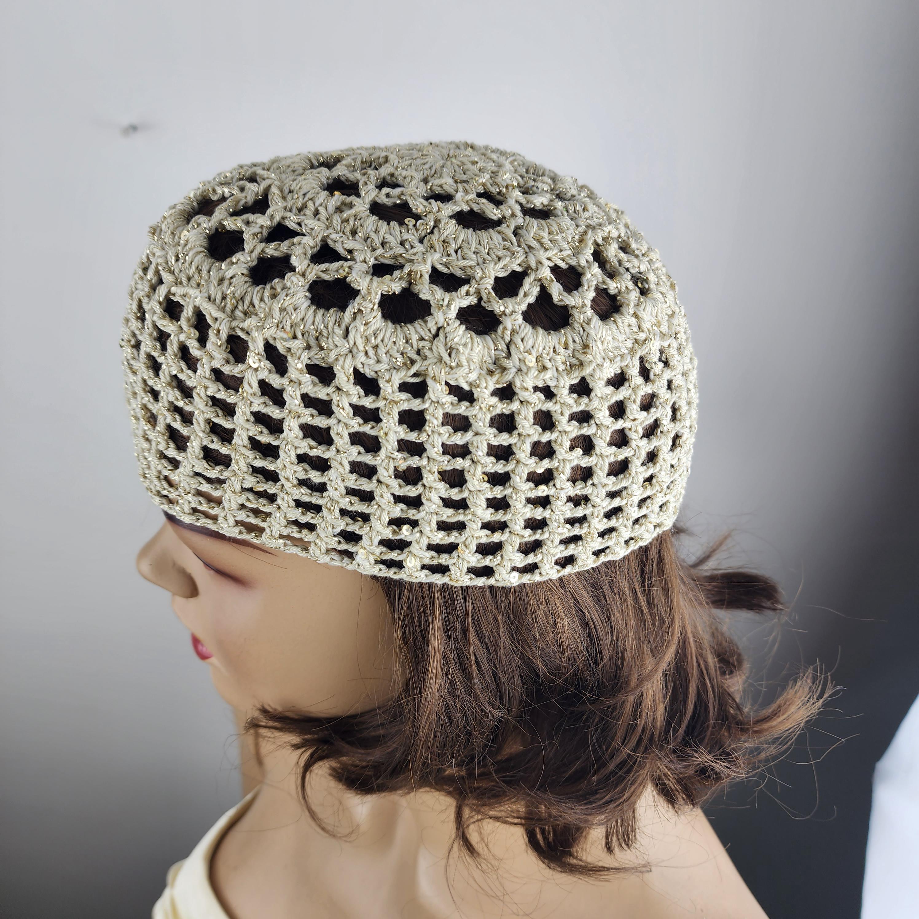 Crochet Green Mesh Beanie Hat: Forest Festival Skull Cap 