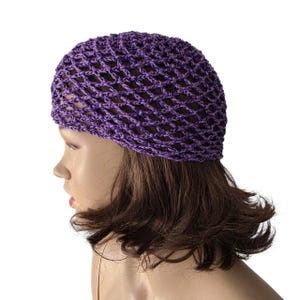 crochet purple mesh hat, all color skull cap, netted mesh cap, handmade hat, mesh beanie with sequins, vintage netted hat, crochet mesh