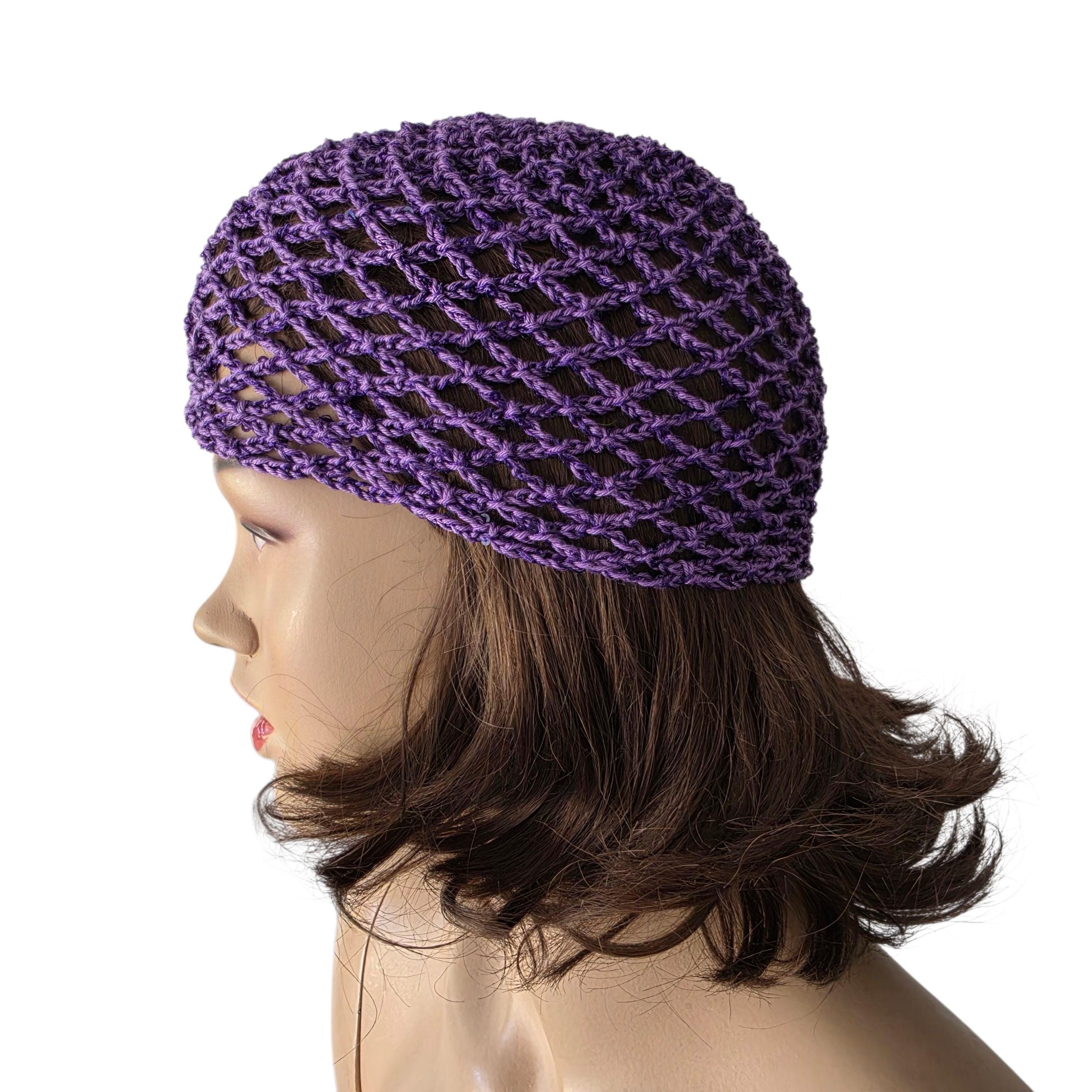 Netted Hat Crochet Purple Mesh Hat, All Color Skull Cap, Netted Mesh Cap, Handmade ...