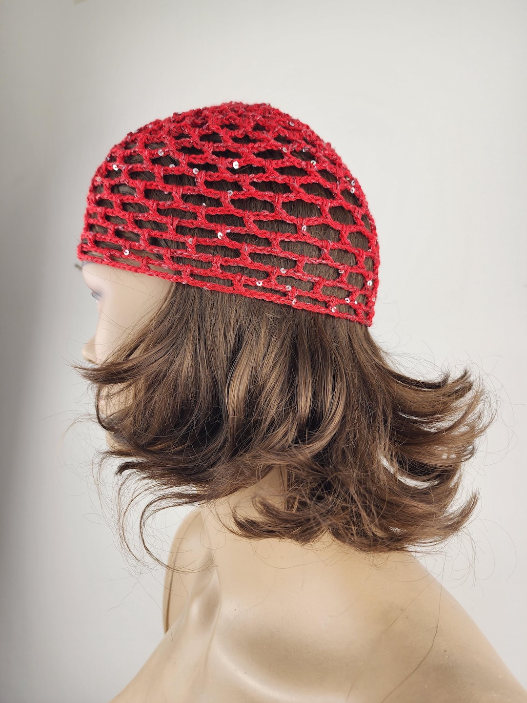 Crochet Red Mesh Hat, All Color Skull Cap, Netted Mesh Cap, Handmade ...