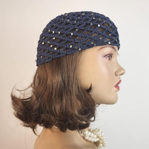 Navy crochet hat beanie, crochet red mesh hat, all color skull cap, festval hat, mesh cap, mesh beanie with sequins, vintage beanie