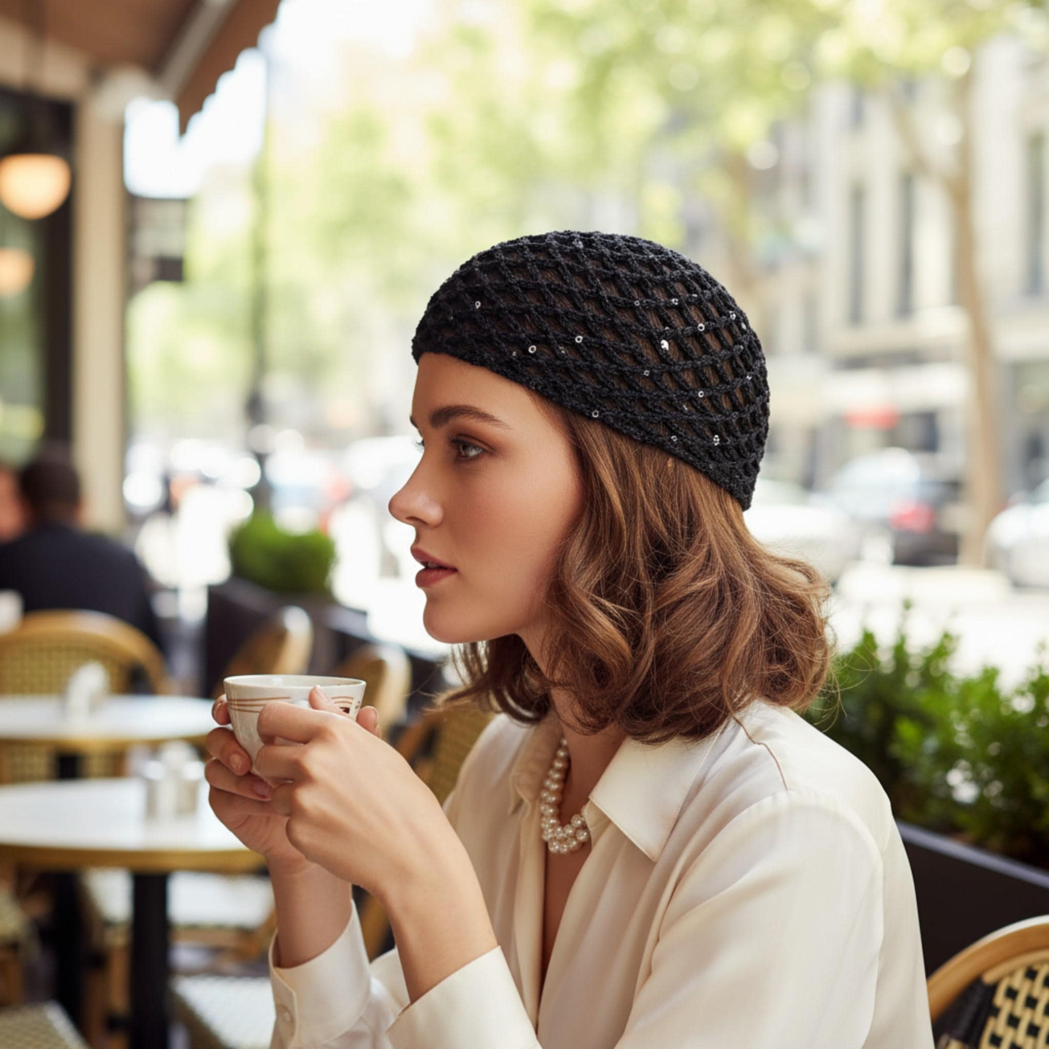 Black Crochet Mesh Beanie Hat: Festival Skull Cap With Sequins - Etsy