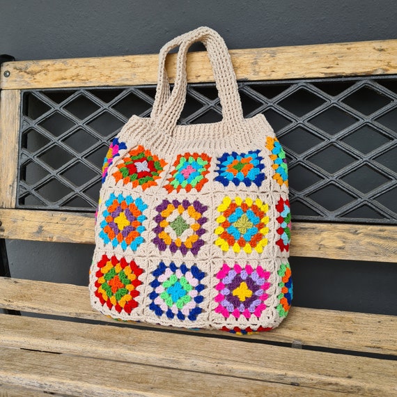 Crochet Bag Granny Square Bag Beach Bag Crochet Tote Bag - Etsy