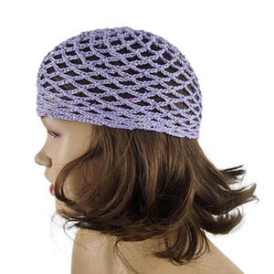 crochet lavender mesh hat, all color skull cap, netted mesh cap, handmade hat, mesh beanie with sequins, vintage netted hat, crochet mesh