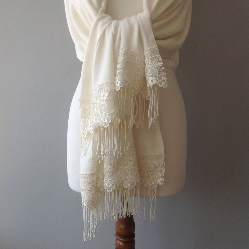 Wedding Shawl Pashmina Shawl Thick Ivory Shawl Bridal Etsy