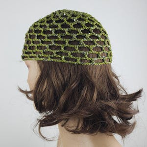 crochet green mesh hat, all color skull cap, netted mesh cap, handmade hat, mesh beanie with sequins, vintage netted hat, crochet mesh