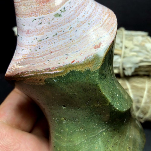 438g Wow! Pink Sea Jasper Crystal  Pink Ocean Jasper Quartz Geode Agate Reiki Quart CRYSTAL Polished Flame Torch Reiki HEALING Z828 main image 4