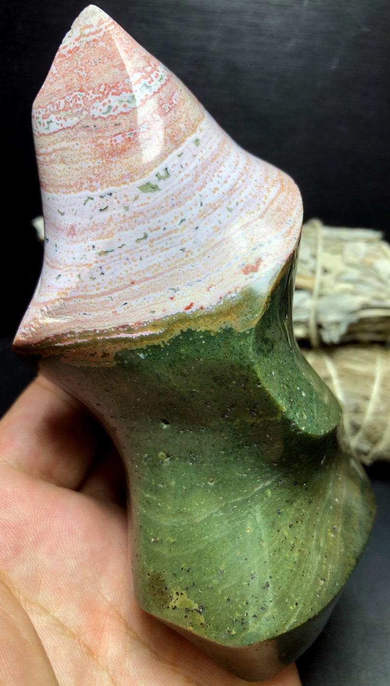 438g Wow! Pink Sea Jasper Crystal  Pink Ocean Jasper Quartz Geode agate Reiki Quart CRYSTAL Polished flame torch Reiki HEALING Z828