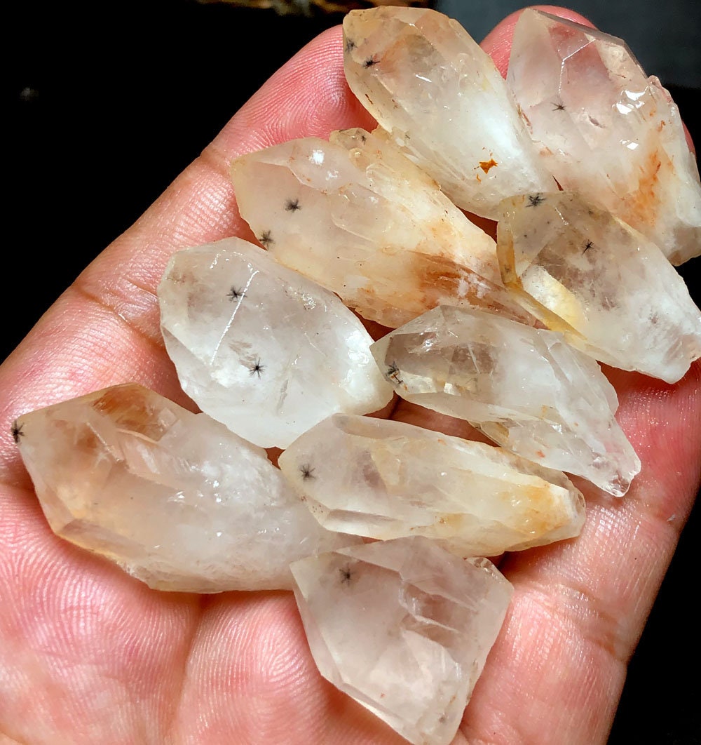 78g 9PCS RARE Natural Hollandite Star Quartz CRYSTAL Point &Trapiche Hair  p3