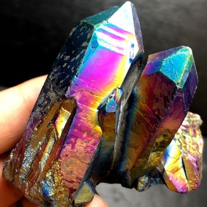 90g Rainbow Titanium plated Crystal Cluster, color-changing crystal ,Titanium Coated R402