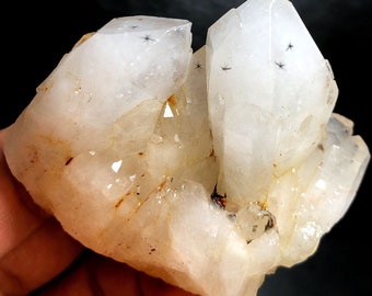 104g RARE Natural Hollandite Star Quartz CRYSTAL Point &Trapiche Hair R696