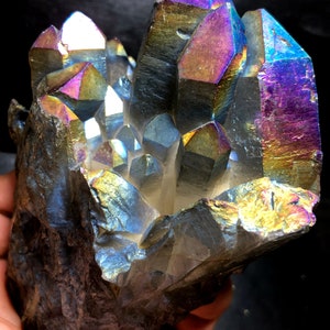 458g Rainbow Titanium plated Crystal Cluster, color-changing crystal ,Titanium Coated R369