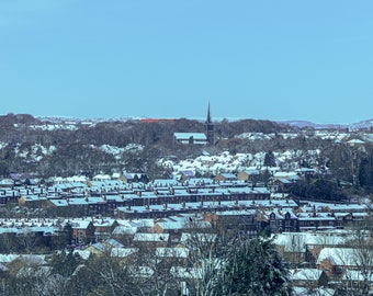 A snow landscape view of Meanwood, Leeds - Perfect expat gift