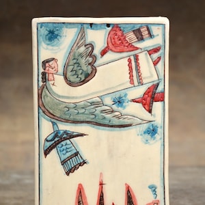 angel song,Wall Art,Hand-made ceramic bird,ceramic tile,ceramic decoration,hanging decoration,one of a kind ceramic