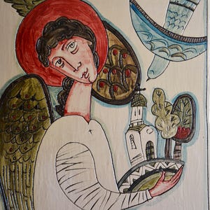 angel song,Wall Art,Hand-made ceramic bird,ceramic tile,ceramic decoration,hanging decoration,one of a kind ceramic