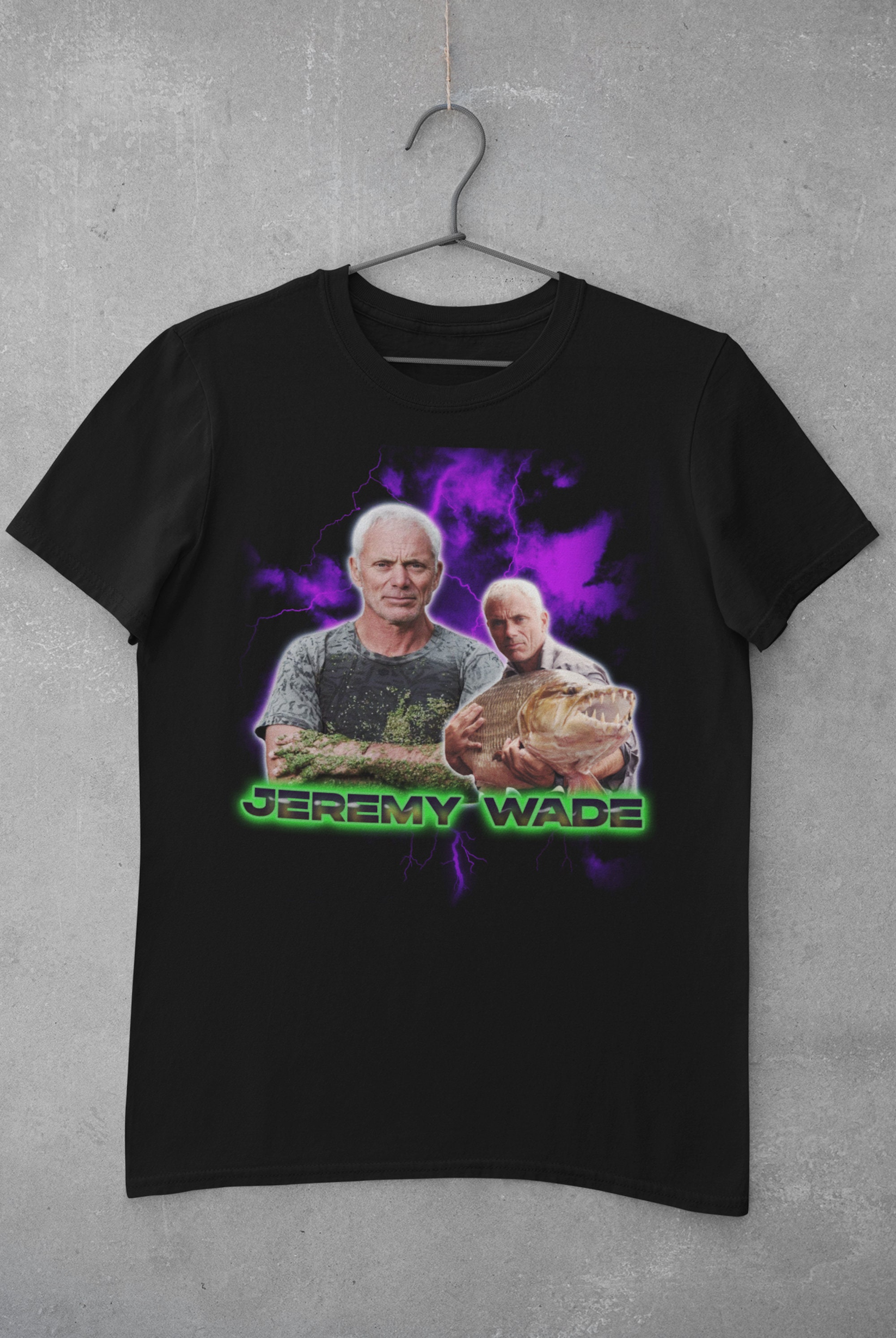 Jeremy Wade Fishing T-Shirt. Retro 90's Design. Jeremy Wade Unofficial Fan Merch. for Fans of River Monsters & Fishing. Meme Tribute Tee