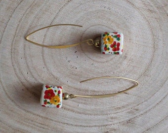 Long Ceramic Earrings, multicolored flower earrings, special gift for women