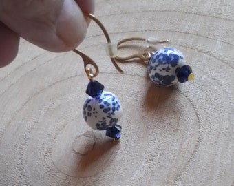 Ceramic earrings with swarovski crystals, stainless steel earrings, ceramic jewelry, large earrings, artistic jewelry.
