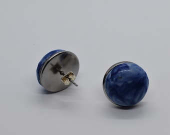 Precious Spanish Ceramic Earrings, button earrings, blue earrings, medium earrings, hypoallergenic steel, gift for her.