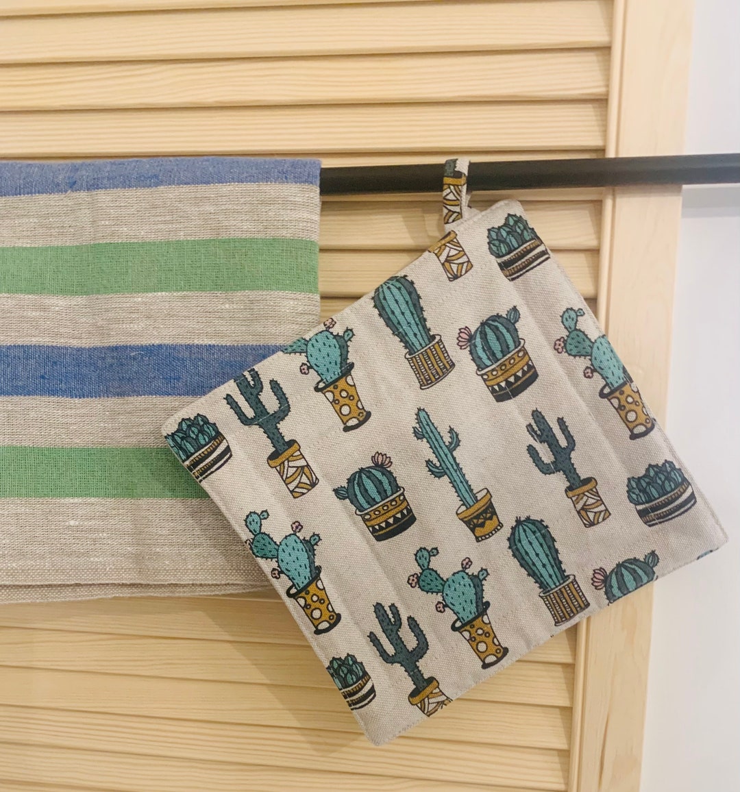 Linen Potholder, Quilted Linen Potholders , Linen Potholders ,oven