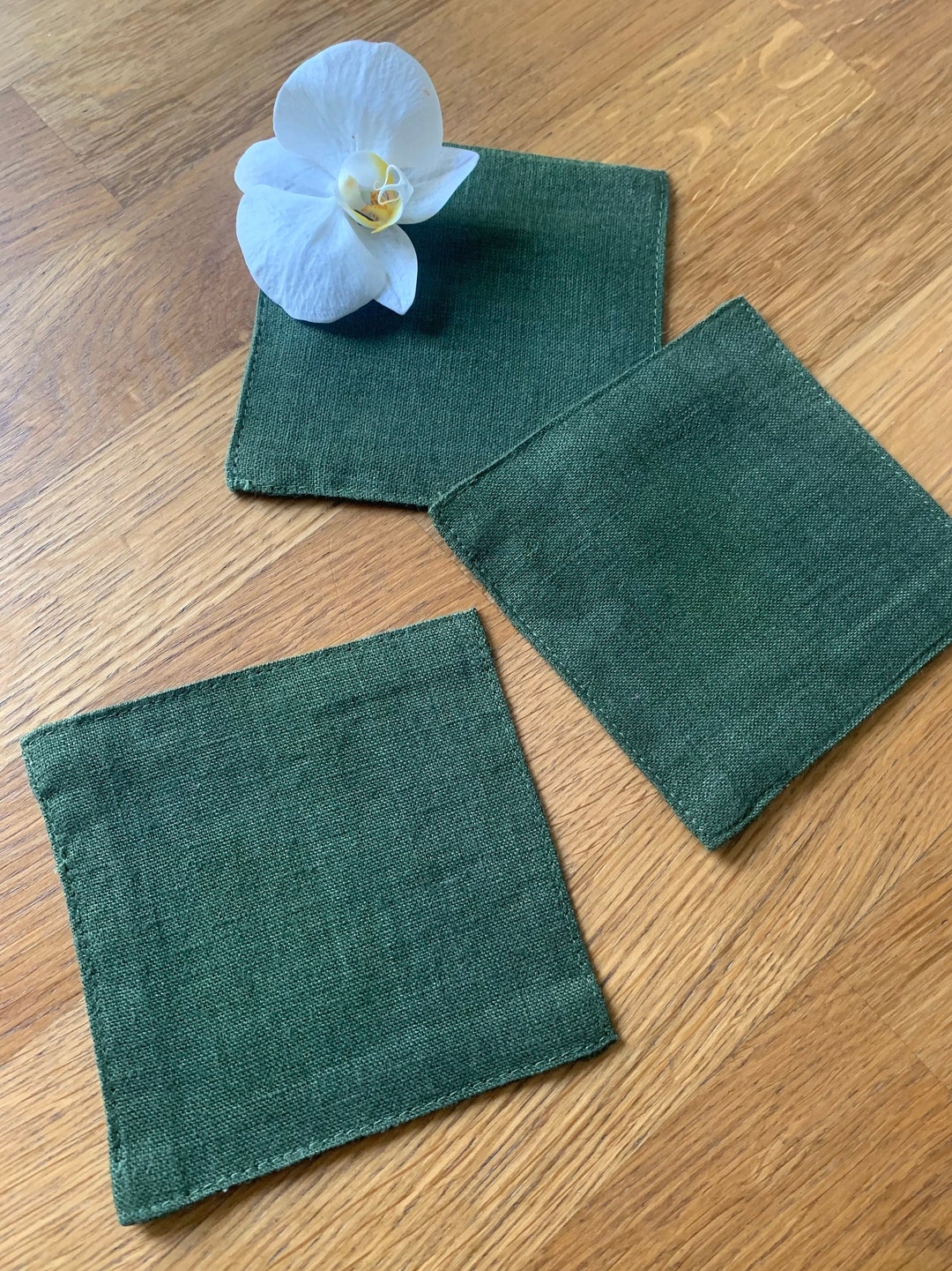 Linen Coasters. Linen Coasters, Sets of 4, 6. Stone Washed Linen