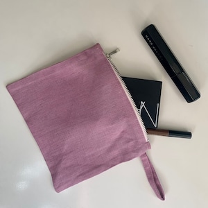 Borsa per il trucco in lino, lino lavato, sacchetto per il trucco in lino, sacchetto con cerniera in lino per il trucco