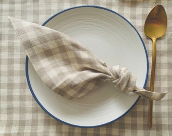 Serviettes en lin naturel, ensemble de 2, 4, 6 serviettes. Fait à la main, serviettes de table, ensemble de serviettes en lin lavé, serviettes en lin. Beige naturel, plaid.