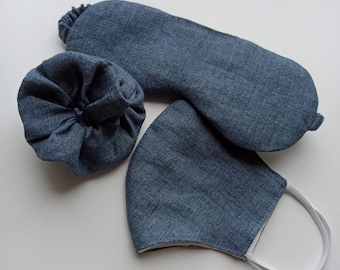 Linen Face Mask , Eye Mask , scrunchie  ,  Washable and reusable ,face mask with filter pocket