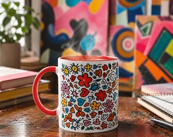 Kleurrijke bloemen abstracte mok – Levendige kunstliefhebber cadeau