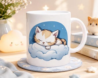 Cartoon Kitten Sleeping Ceramic Mug