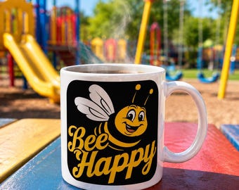 Bee Happy Coffee Mug – 11oz Ceramic Mug, Bee Lover Gift