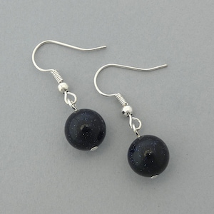 Navy Goldstone Earrings: Silver Plated Galaxy Drop Earrings