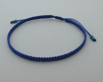 Royal blue 9" braided friendship bracelet for adults.  Adjustable size ankle bracelet. Macrame jewellery for daily wear.
